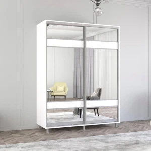 Dulap aron-p 1.0m - 1.8m uși glisante din pal cu oglindă zebra (170x60x230h cm) alb brilliant