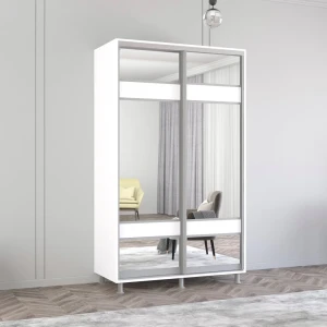 Dulap aron-p 1.0m - 1.8m uși glisante din pal cu oglindă zebra (130x60x240h cm) alb brilliant