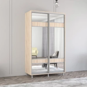 Dulap aron-p 1.0m - 1.8m uși glisante din pal cu oglindă zebra (130x60x200h cm) sonoma