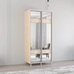Dulap aron-p 1.0m - 1.8m uși glisante din pal cu oglindă zebra (100x60x210h cm) sonoma