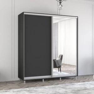 Dulap aron-p uși glisante din oglindă și pal (200x60x240h cm) anthracite