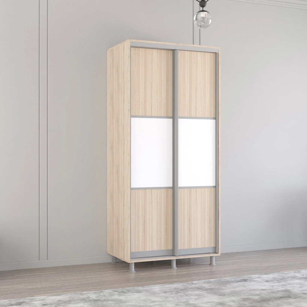 Шкаф aron-s 1.0m - 1.8m с раздвижными дверями из лдсп горизонтальный (100x60x200h см) белый бриллиант 4