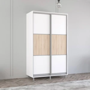 Шкаф aron-s 1.0m - 1.8m с раздвижными дверями из лдсп горизонтальный (140x60x200h см) белый бриллиант