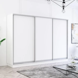 Dulap aron-s 1.0m - 1.8m uși glisante din pal cu oglindă zebra (150x60x210h cm) alb brilliant
