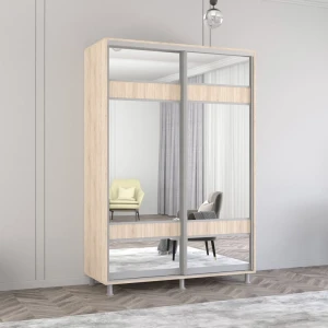Шкаф aron-s 1.0m - 1.8m с раздвижными дверями из лдсп с зеркалом зебра (160x60x200h cm) sonoma