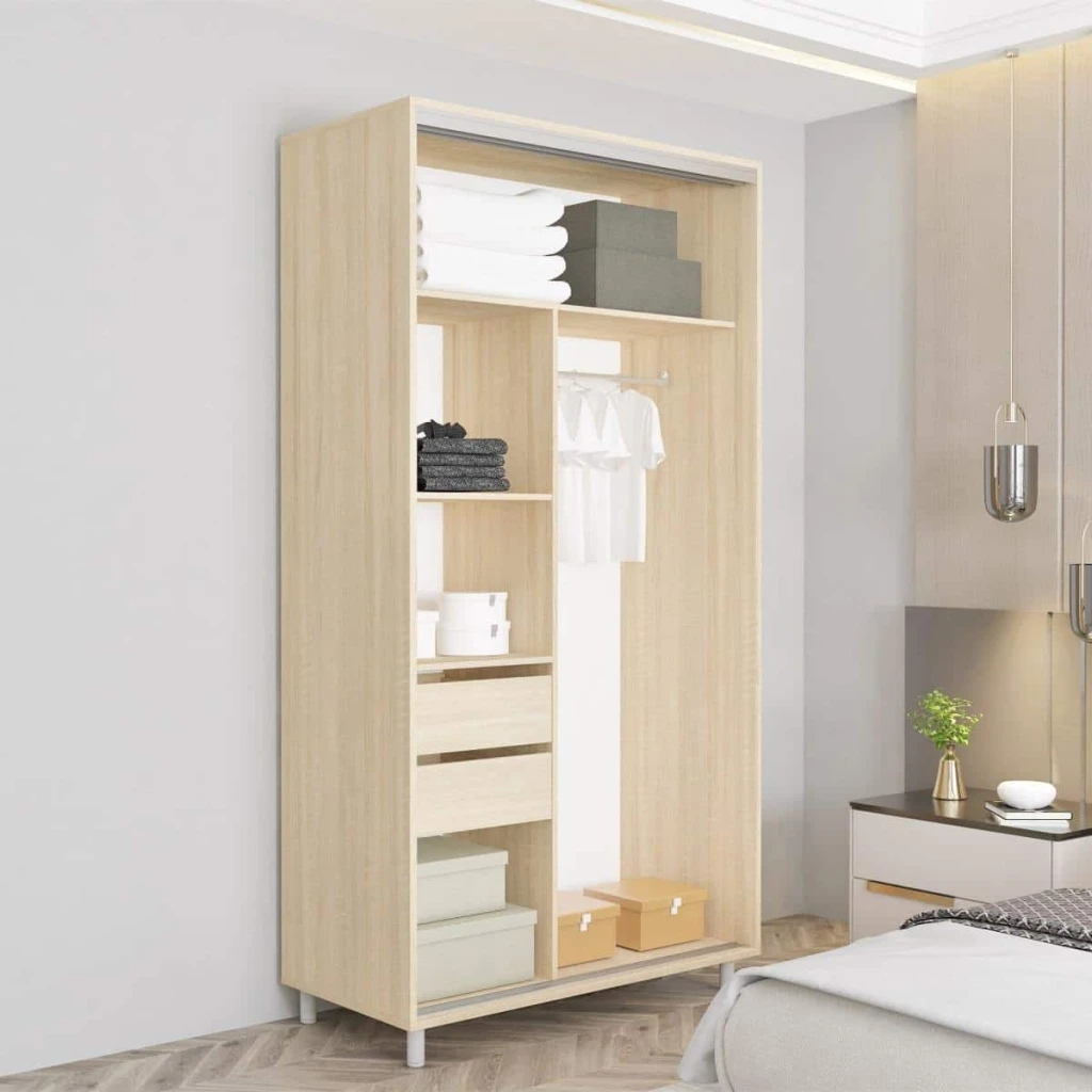 Dulap aron-s uși glisante din pal cu oglindă vertical (100x60x200h cm) alb brilliant 5