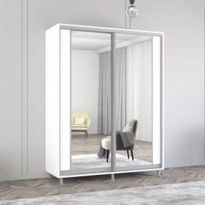 Dulap aron-s uși glisante din pal cu oglindă vertical (170x60x240h cm) alb brilliant