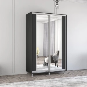 Dulap aron-s uși glisante din pal cu oglindă vertical (150x60x230h cm) anthracite