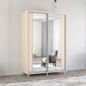 Dulap aron-s uși glisante din pal cu oglindă vertical (160x60x200h cm) sonoma