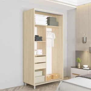 Шкаф aron-s с раздвижными дверями из зеркала и лдсп (100x60x200h см) белый бриллиант Thumbnail 5
