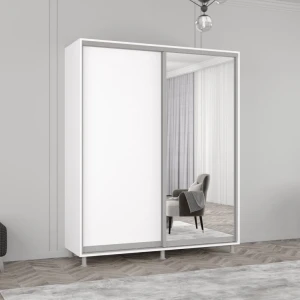 Шкаф aron-s с раздвижными зеркальными дверями и лдсп (160x60x210h см) белый бриллиант