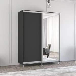 Шкаф aron-s с раздвижными дверями из зеркала и лдсп (180x60x210h см) антрацит