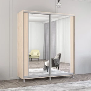 Dulap aron-s uși glisante din pal cu oglindă vertical (190x60x210h cm) sonoma