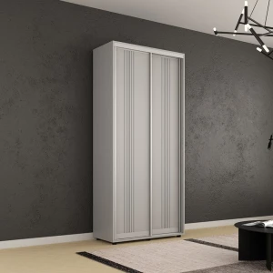 Dulap compact uși glisante pal cu ornament linii (100x45x200h cm) grey Thumbnail 2
