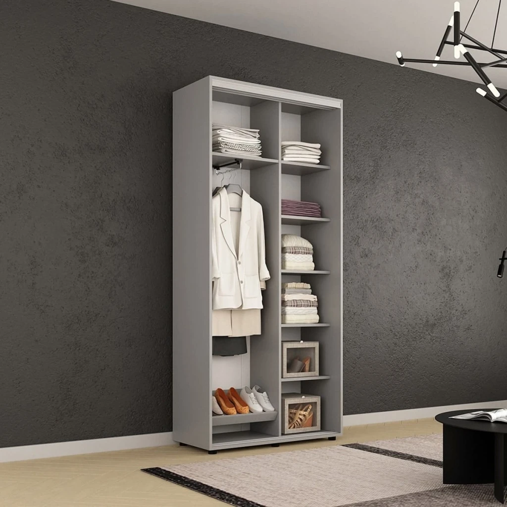 Dulap compact uși glisante oglindă + pal cu ornament grecesc (100x45x200h cm) grey 3