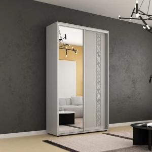 Dulap compact uși glisante oglindă + pal cu ornament grecesc (130x45x240h cm) grey