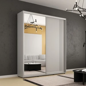 Dulap compact uși glisante oglindă + pal cu ornament linii (220x45x220h cm) grey