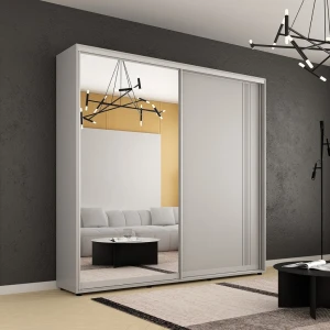 Dulap compact uși glisante oglindă + pal cu ornament linii (230x45x220h cm) grey