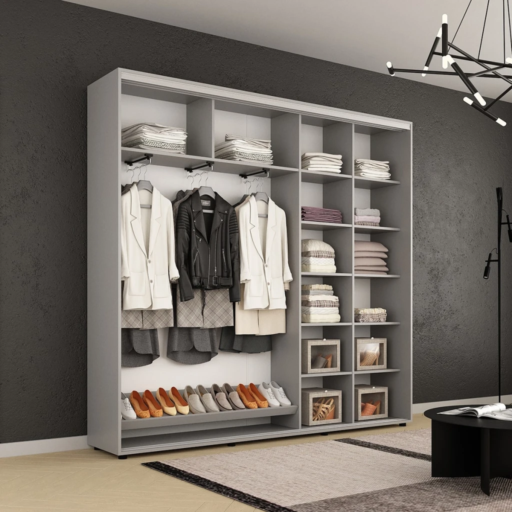 Dulap compact uși glisante oglindă + pal cu ornament grecesc (180x45x200h cm) grey 4