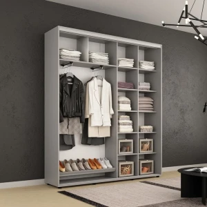 Dulap compact uși glisante oglindă + pal cu ornament grecesc (180x45x200h cm) grey Thumbnail 3