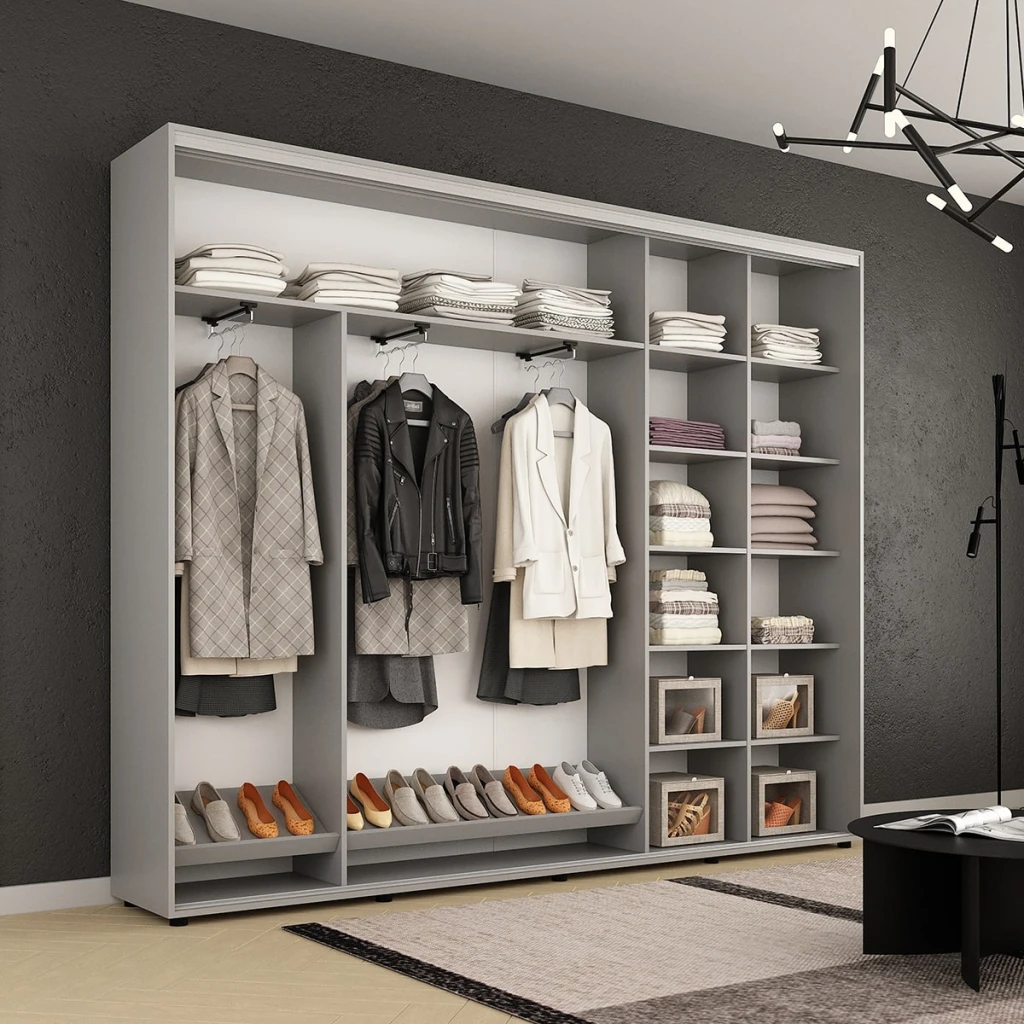 Dulap compact uși glisante oglinzi (240x45x200h cm) grey 4
