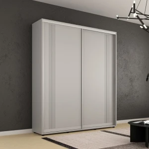 Dulap compact uși glisante pal cu ornament linii (180x45x210h cm) grey Thumbnail 2