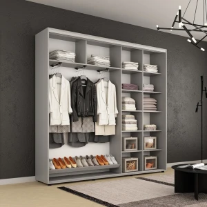 Dulap compact uși glisante pal cu ornament linii (180x45x210h cm) grey Thumbnail 4