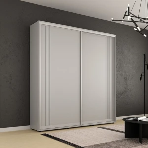 Dulap compact uși glisante pal cu ornament linii (210x45x220h cm) grey