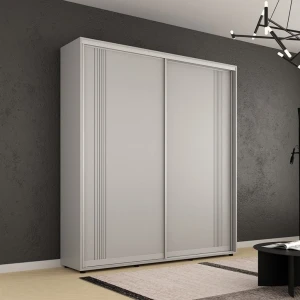 Dulap compact uși glisante pal cu ornament linii (220x45x220h cm) grey