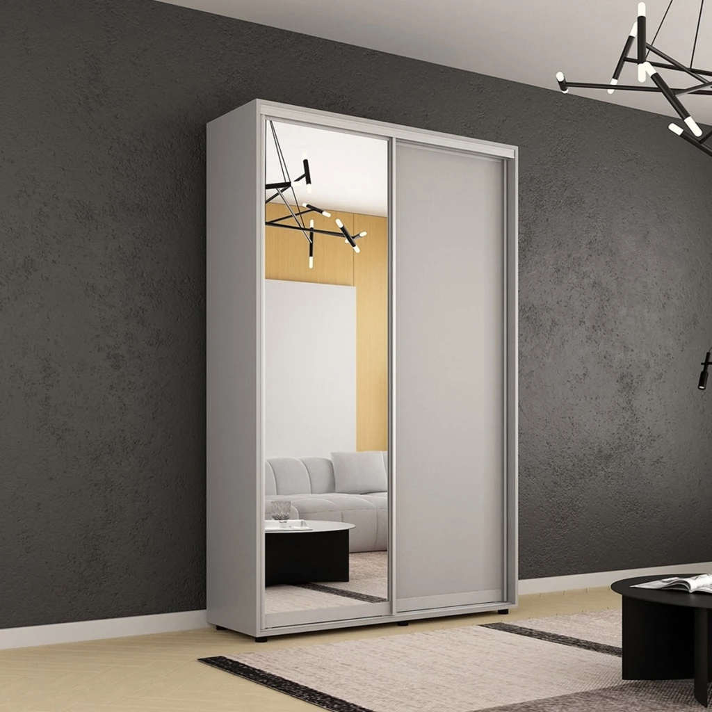 Dulap compact uși glisante oglindă + pal (140x45x200h cm) grey 2
