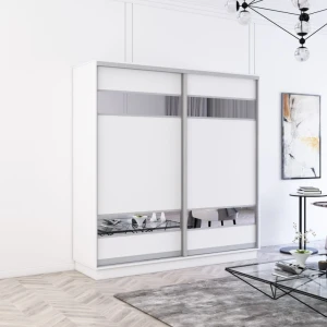 Шкаф fox с раздвижными дверями из лдсп с элементами из зеркала (190x60x230h см) антрацит Thumbnail 1