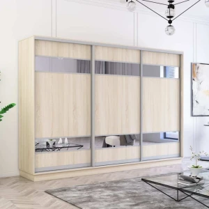 Dulap fox uși glisante din pal cu elemente din oglindă (270x60x240h cm) sonoma