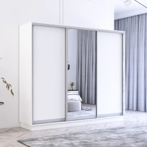 Dulap fox uși glisante din oglindă și pal (250x60x240h cm) alb