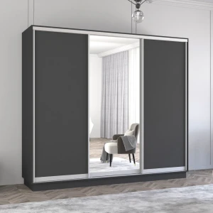 Dulap fox uși glisante din oglindă și pal (270x60x220h cm) anthracite