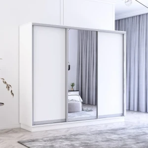 Dulap fox uși glisante din oglindă și pal (250x60x230h cm) sonoma