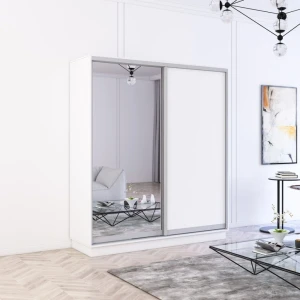 Шкаф fox с раздвижными зеркальными дверями и лдсп (180x60x220h см) белый