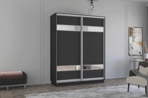 Dulap fox uși glisante din pal cu elemente din oglindă (160x60x210h cm) anthracite