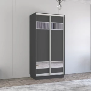 Dulap fox uși glisante din pal cu elemente din oglindă (100x60x220h cm) anthracite