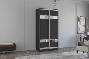 Dulap fox uși glisante din pal cu elemente din oglindă (120x60x220h cm) anthracite