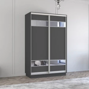 Dulap fox uși glisante din pal cu elemente din oglindă (150x60x240h cm) anthracite