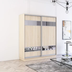 Dulap fox uși glisante din pal cu elemente din oglindă (170x60x230h cm) sonoma