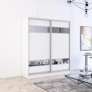 Dulap fox uși glisante din pal cu elemente din oglindă (180x60x230h cm) sonoma