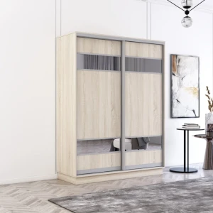Dulap fox uși glisante din pal cu elemente din oglindă (150x60x240h cm) sonoma