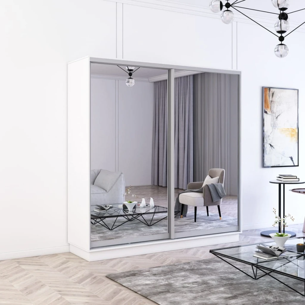 Dulap fox uși glisante din oglinzi (190x60x200h cm) alb 2