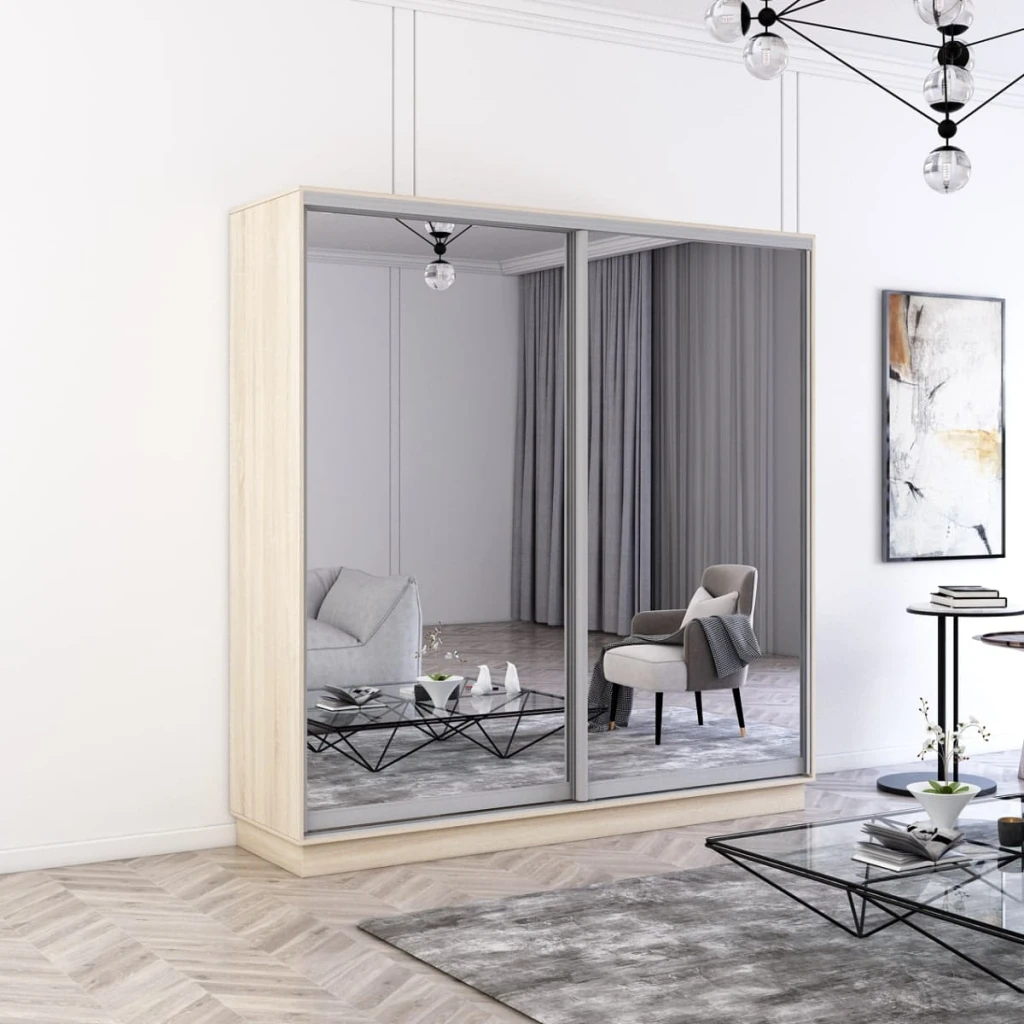 Dulap fox uși glisante din oglinzi (190x60x200h cm) alb 4