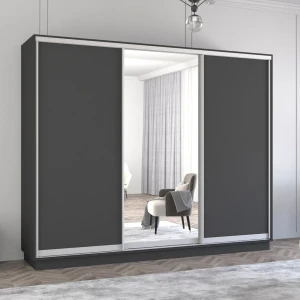 Dulap fox uși glisante din oglindă și pal (360x60x240h cm) anthracite