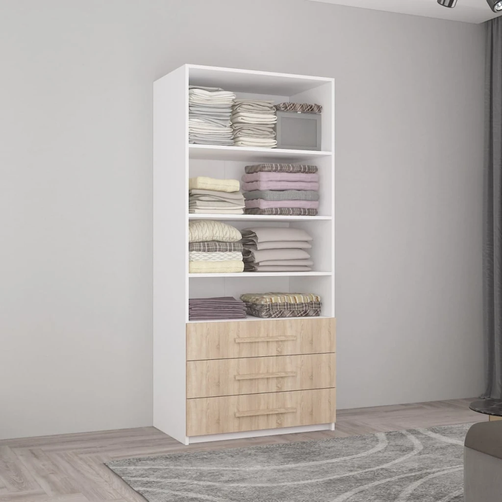 Dulap smart-home 0.90x0.56x2.0h m. cu polițe și sertare alb/anthracite 3