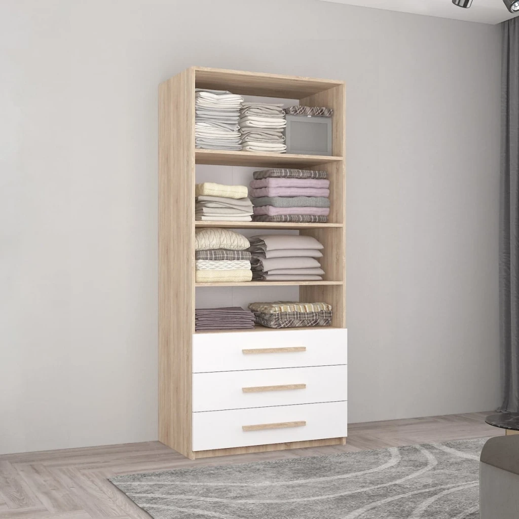 Dulap smart-home 0.90x0.56x2.0h m. cu polițe și sertare alb/anthracite 5