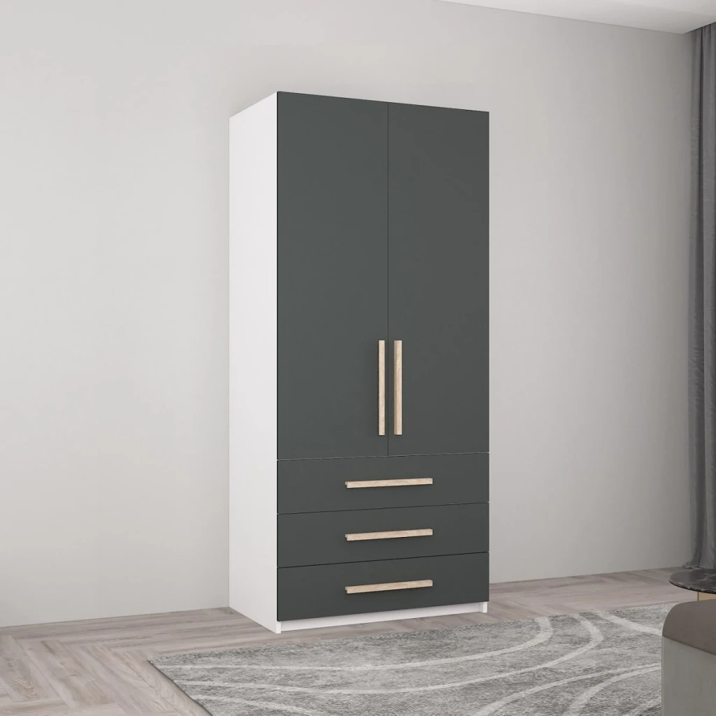 Dulap smart-home 0.90x0.56x2.0h m. cu polițe și sertare alb/anthracite 6