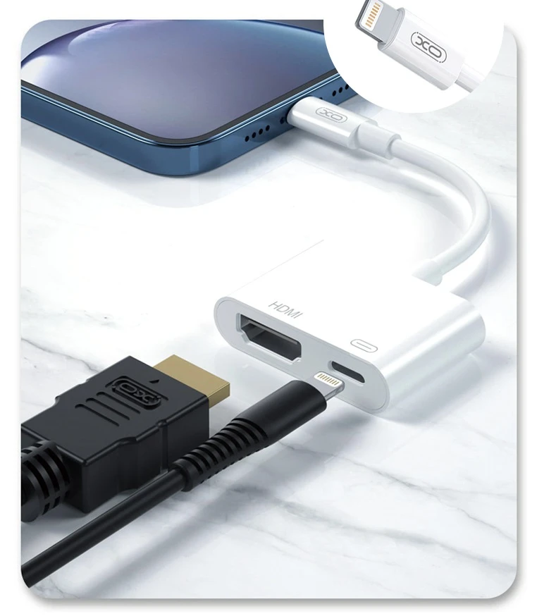 Xo hub005 — adaptor lightning → hdmi + lightning 1080p 3
